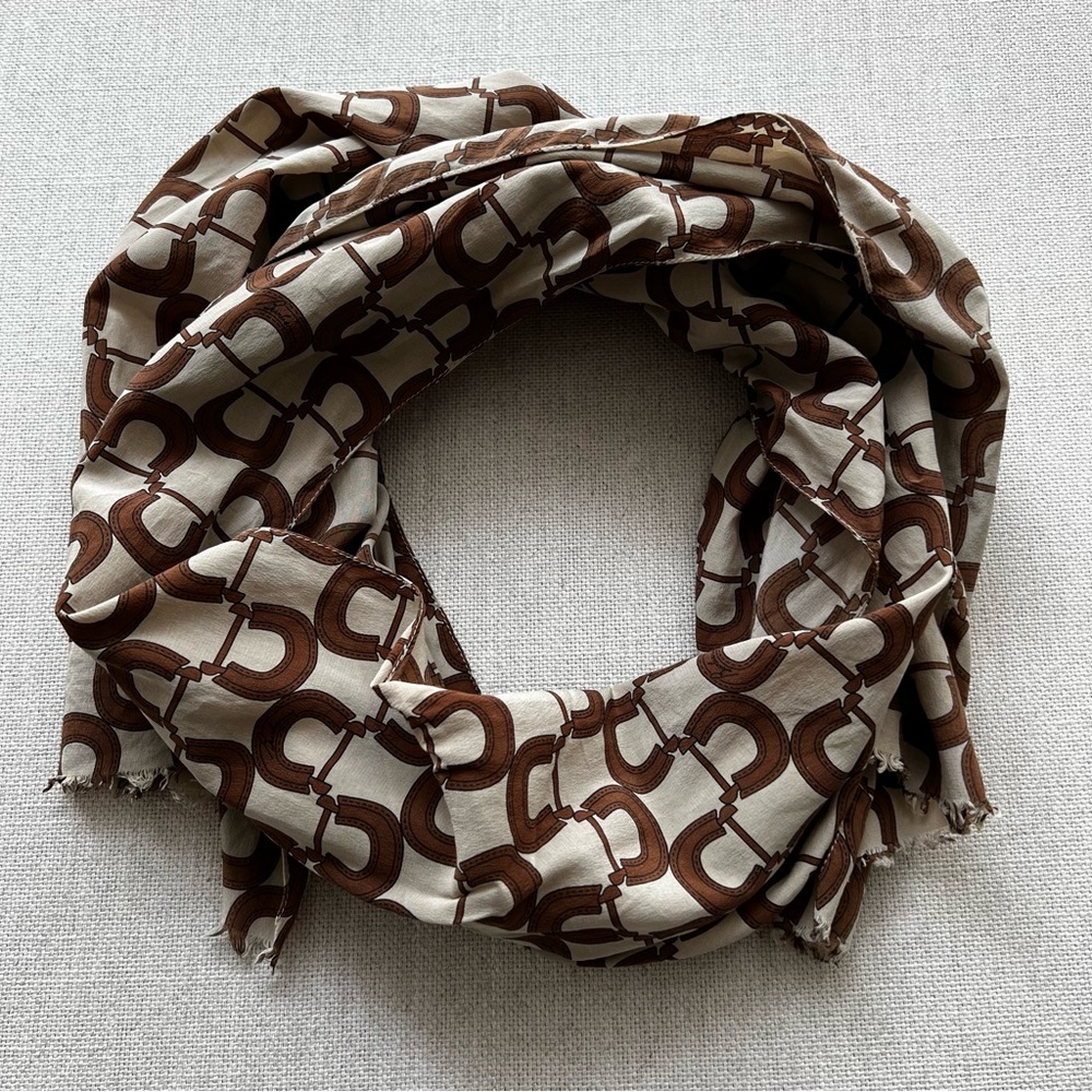 BURBERRY Brown Silk Horseshoe Scarf